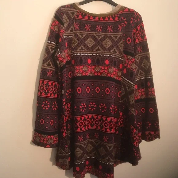 Free People V-Neck Patterned Sweater Tunic with Embroidery - Picture 2 of 4